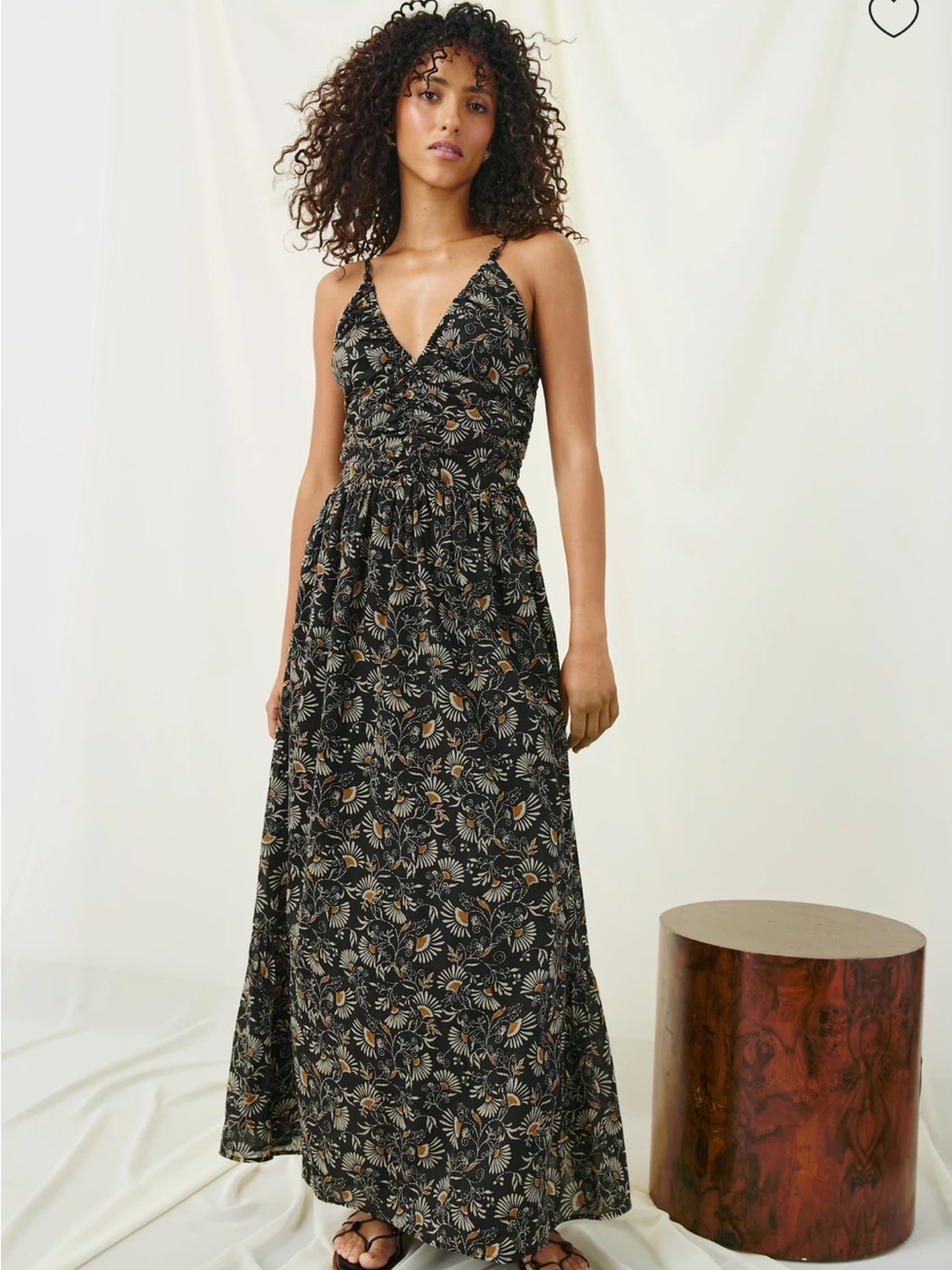 Rails Black Floral Maxi Dress with Cream and Tan Print
